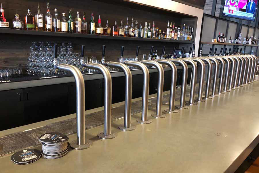 Curved Steel Beer Taps at 10 Barrel Brewing in Bend, Oregon